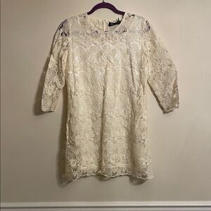 Elegant Lace Long Sleeve Dress in Cream